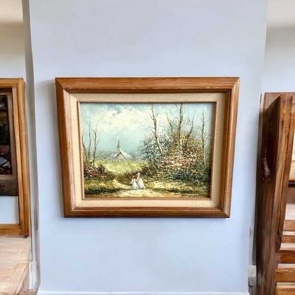 Vintage Marie Charlotte Signed Oil Painting Wood Frame Impressionist Art